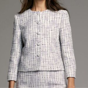 Aritzia Babaton Cropped Purple and White Tweed Jacket